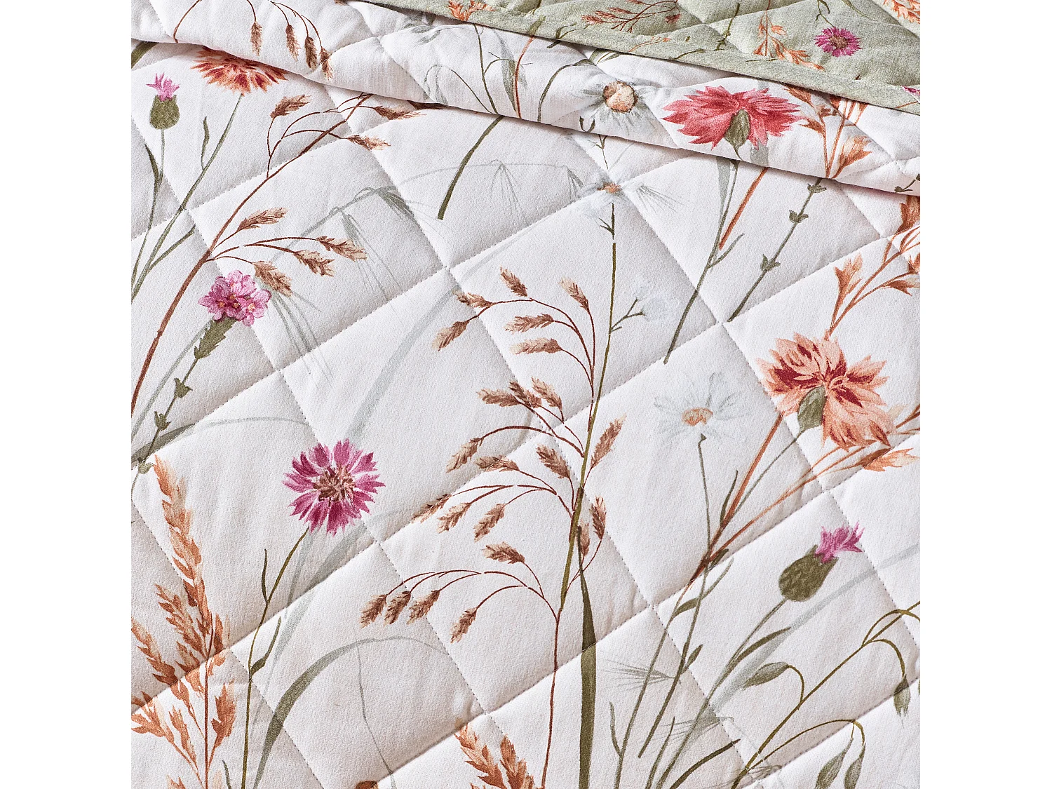Catherine Lansfield Brushed Cotton Grasmere Floral Reversible 200x220cm Quilted Bedspread Green
