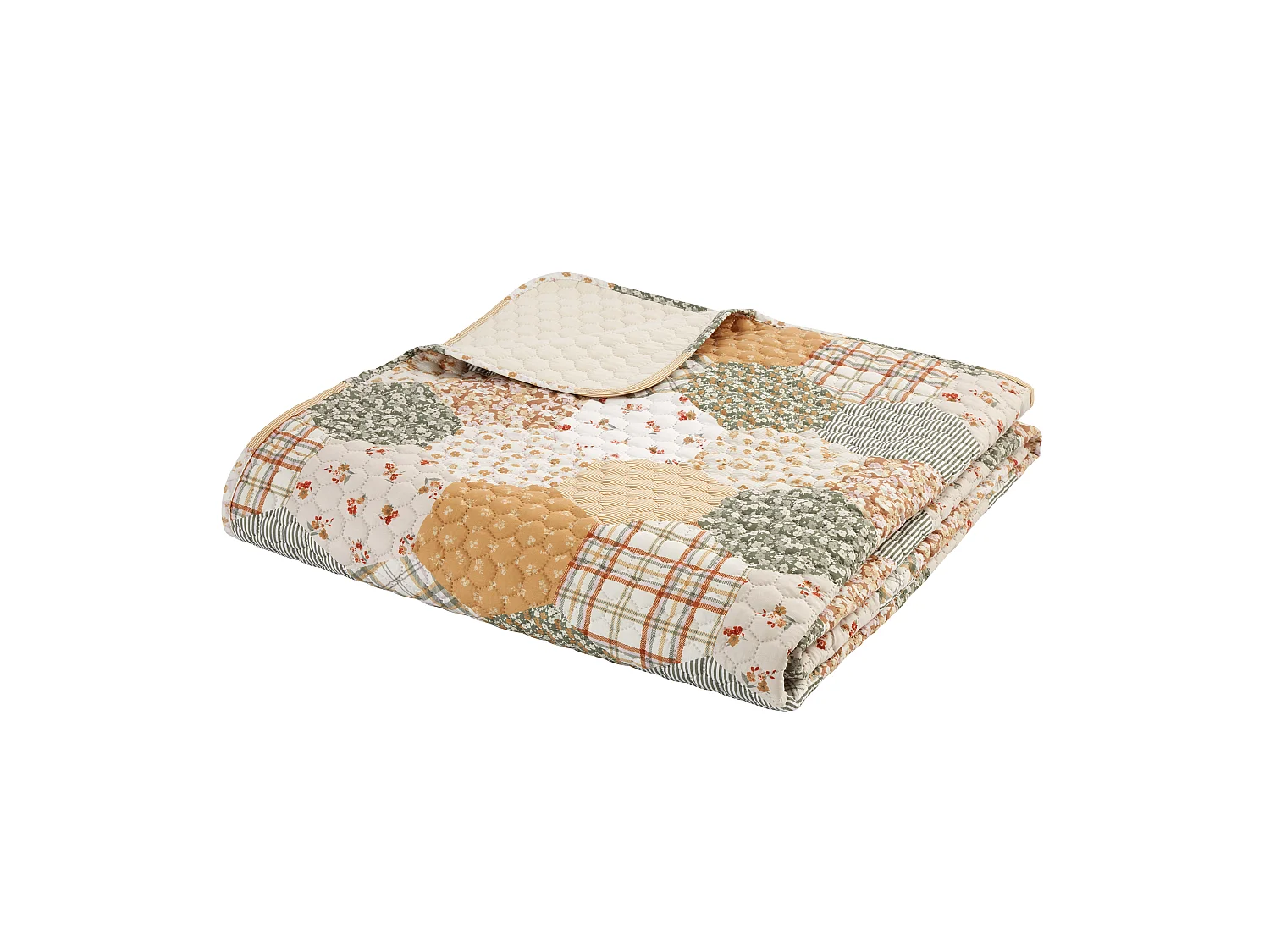 Catherine Lansfield Floral Patchwork Quilted 220x230cm Bedspread Natural