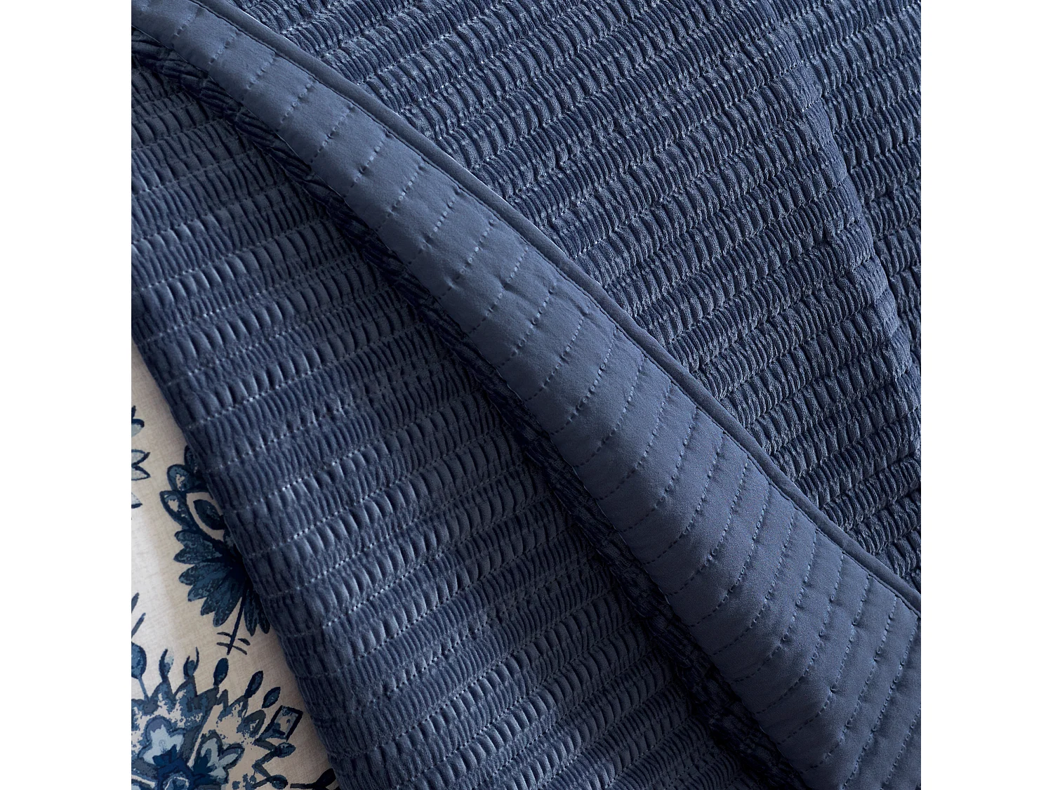 Catherine Lansfield Velvet Pinsonic Quilted 220x220cm Bedspread Navy Blue
