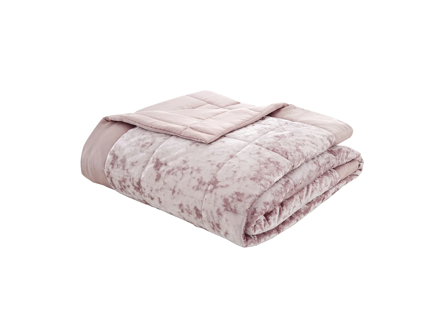 Catherine Lansfield Crushed Velvet Quilted 220x220cm Bedspread Blush Pink