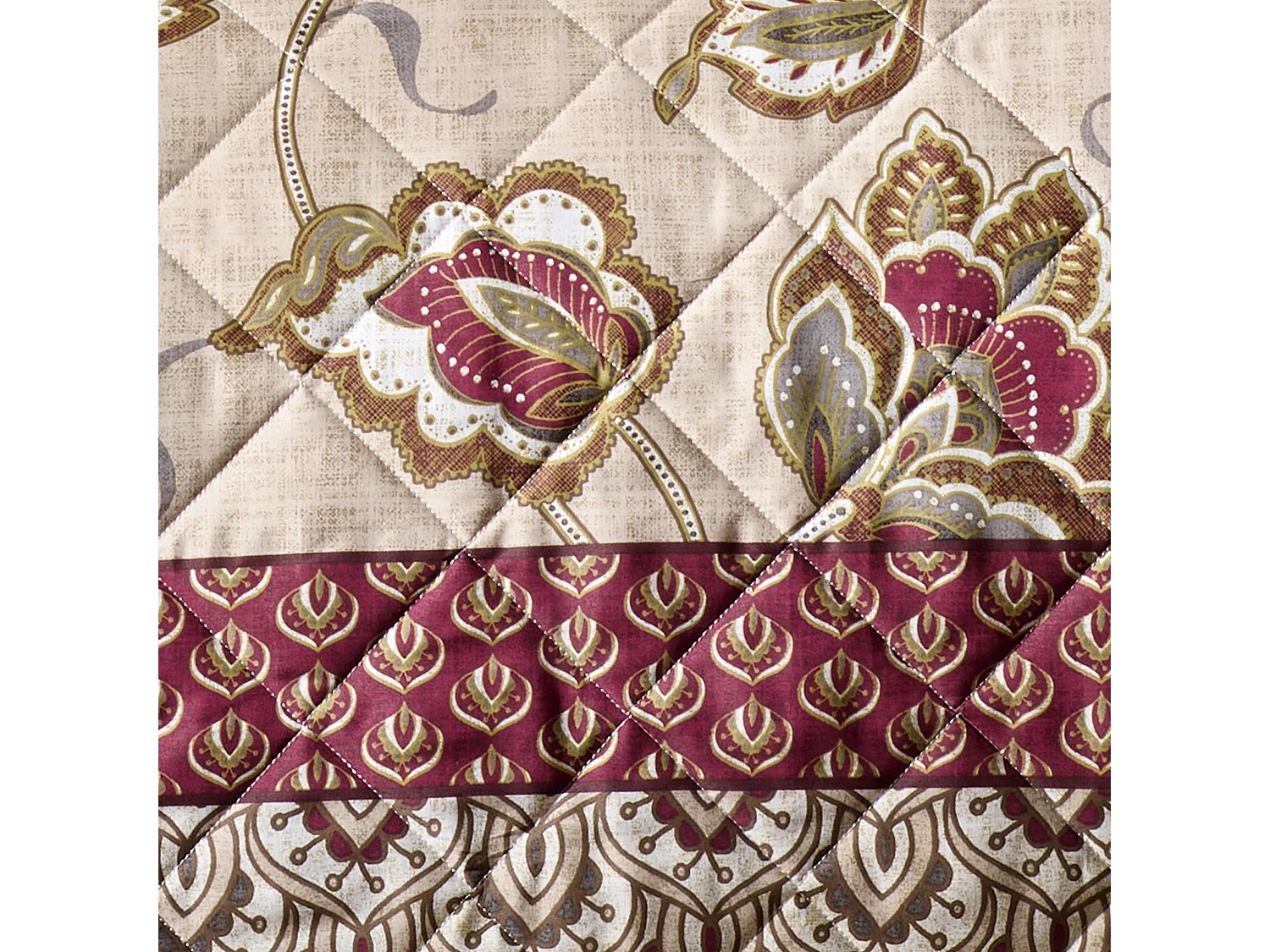 Catherine Lansfield Kashmir Paisley Floral Reversible Quilted 200x200cm Bedspread Natural