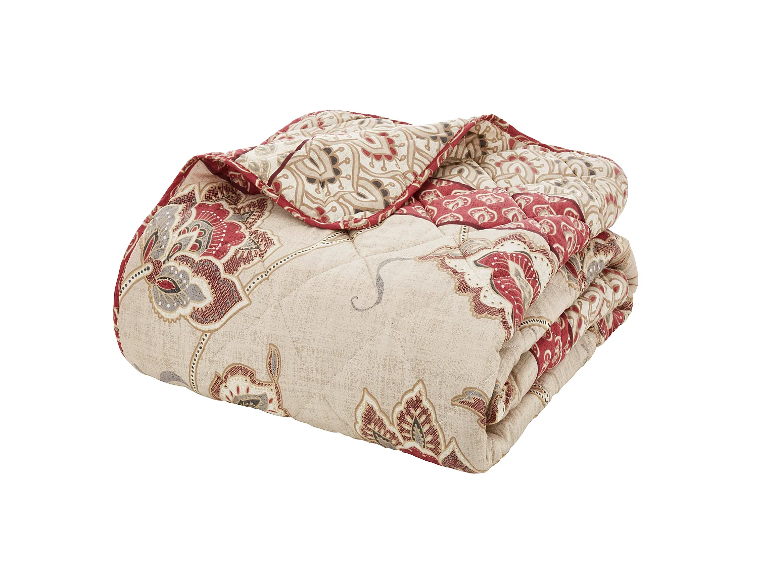 Catherine Lansfield Kashmir Paisley Floral Reversible Quilted 200x200cm Bedspread Natural