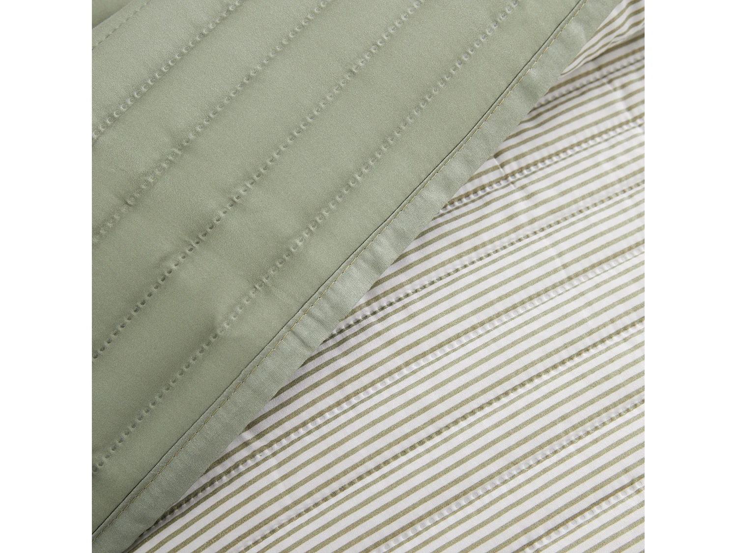 Catherine Lansfield Stripe Quilted Reversible 220x230cm Bedspread Green