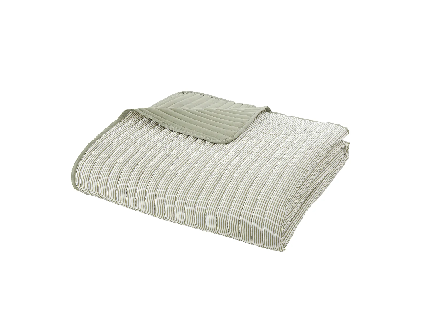Catherine Lansfield Stripe Quilted Reversible 220x230cm Bedspread Green