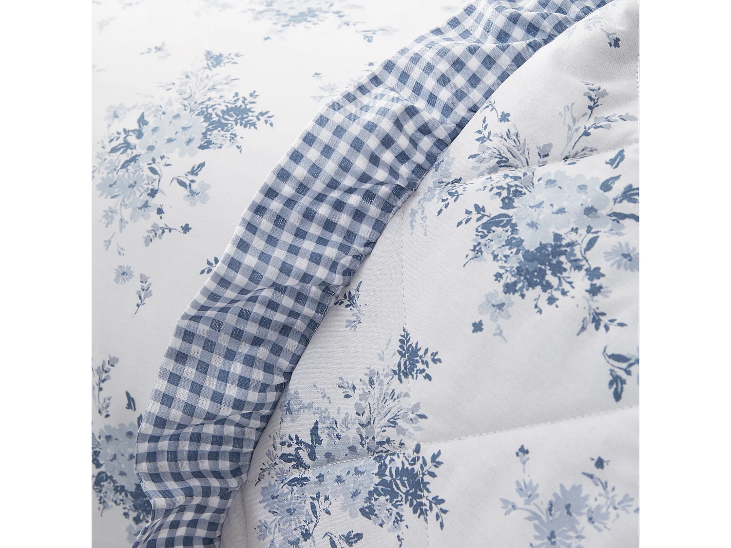 Catherine Lansfield Lucie Floral Frill Fully Reversible 220x230cm Bedspread White Blue