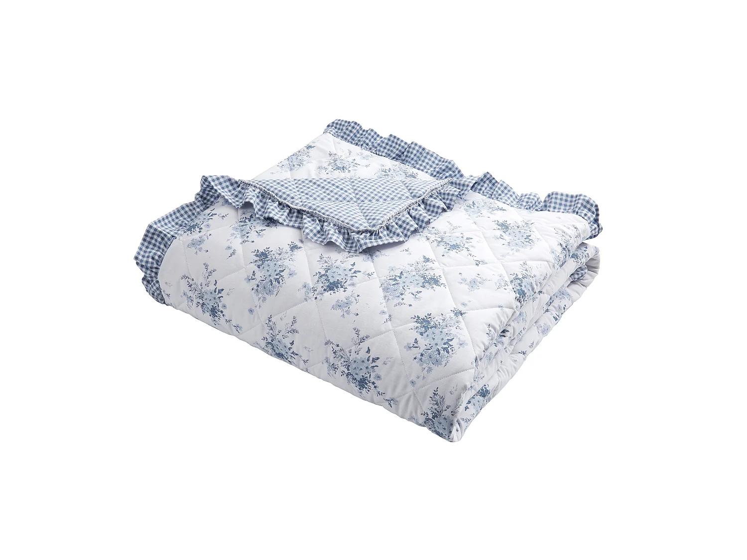 Catherine Lansfield Lucie Floral Frill Fully Reversible 220x230cm Bedspread White Blue