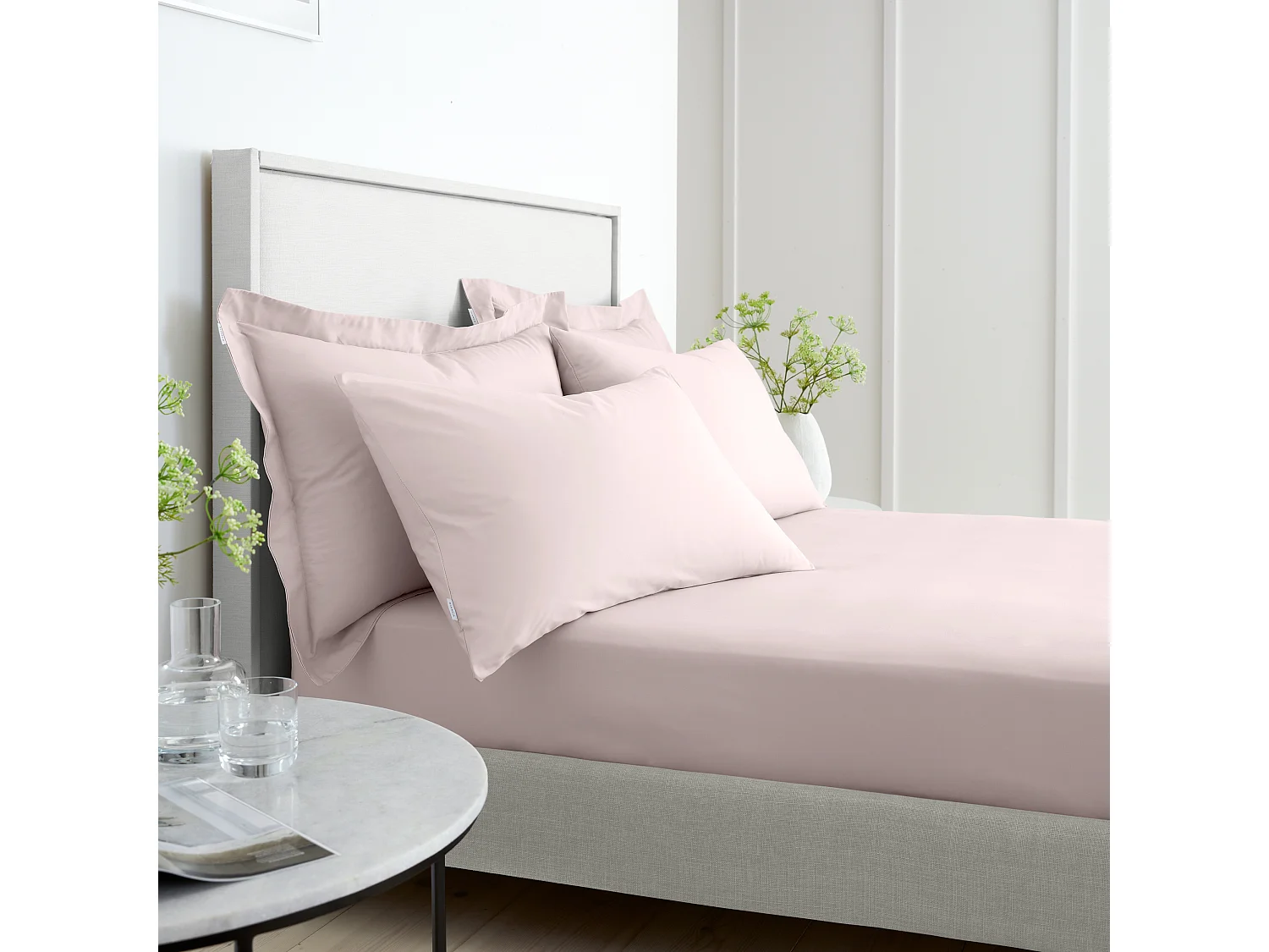 Bianca Fine Linens 200 Thread Count Cotton Percale Standard Pillowcase Pair Blush Pink