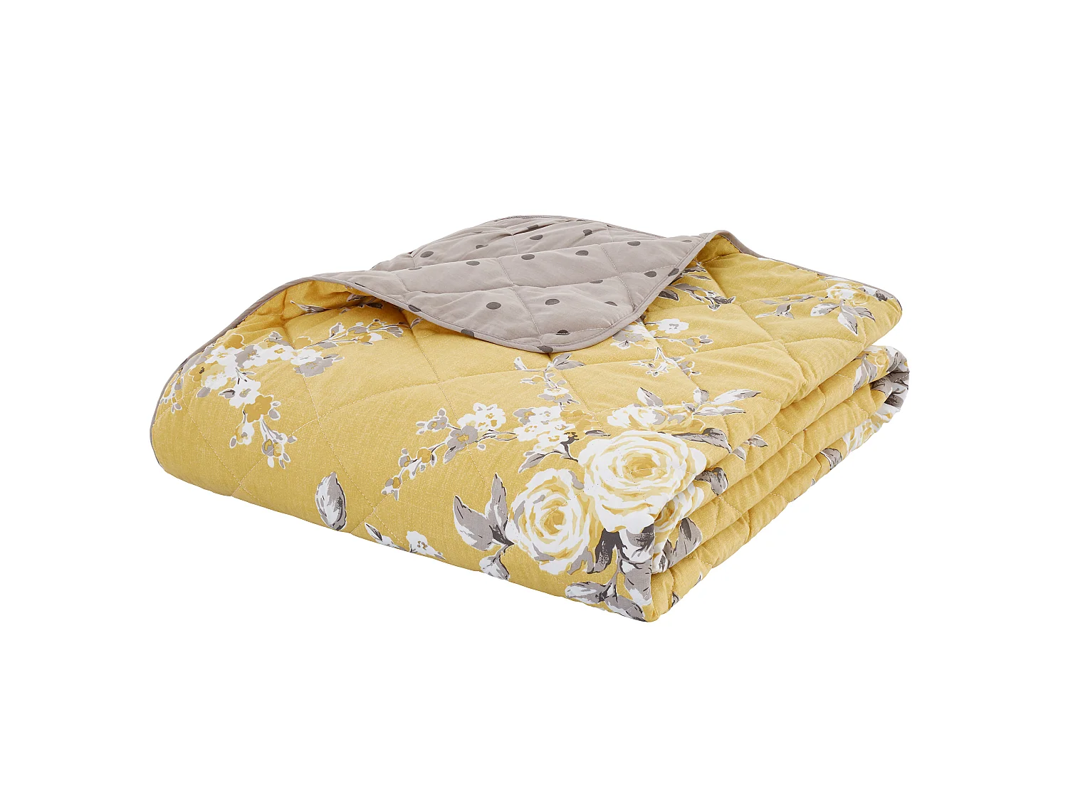 Catherine Lansfield Canterbury Floral Reversible Quilted 220x230cm Bedspread Ochre Yellow