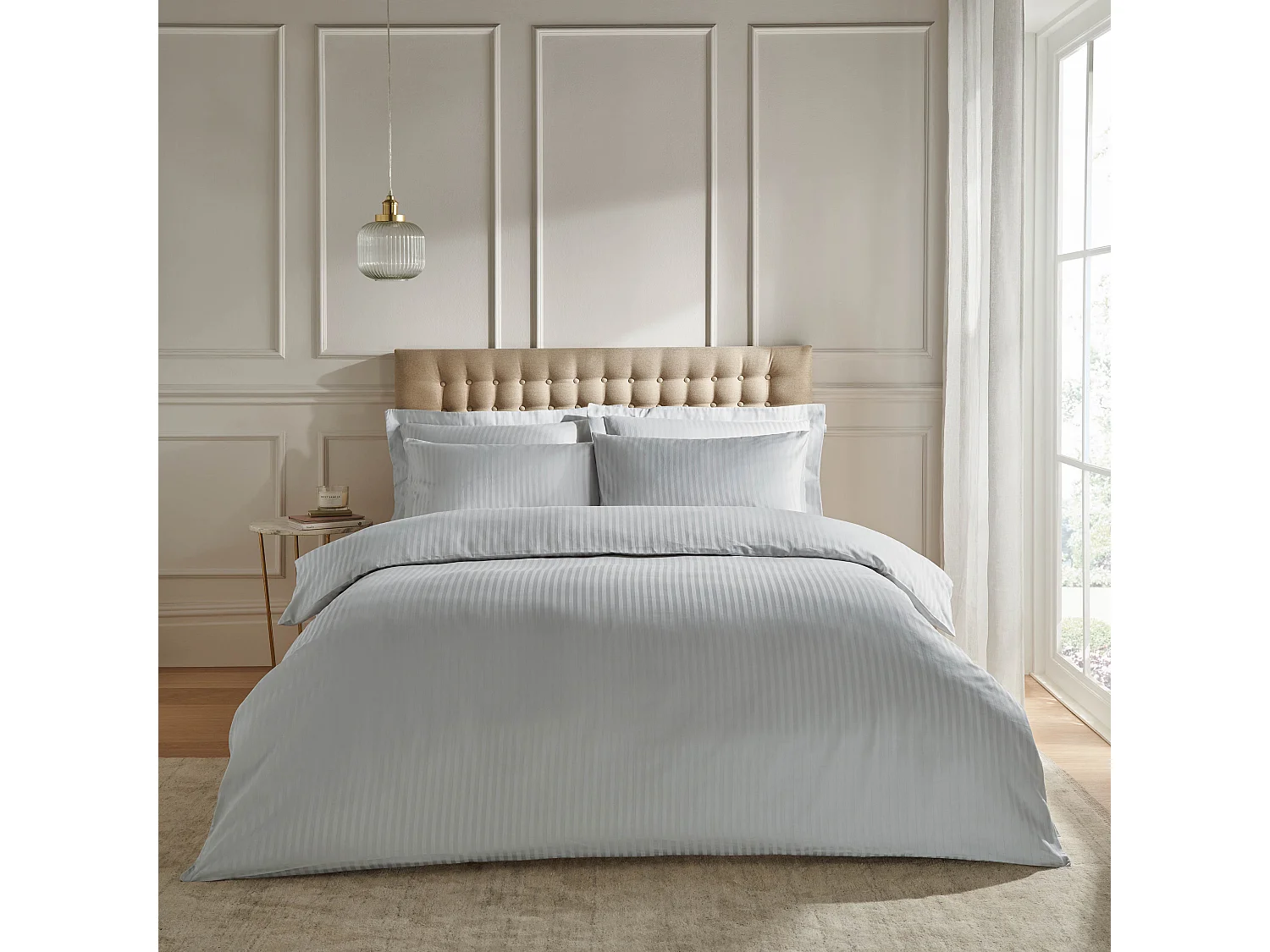 Catherine Lansfield 300 Thread Count Satin Stripe Oxford Pillow case Pair Grey