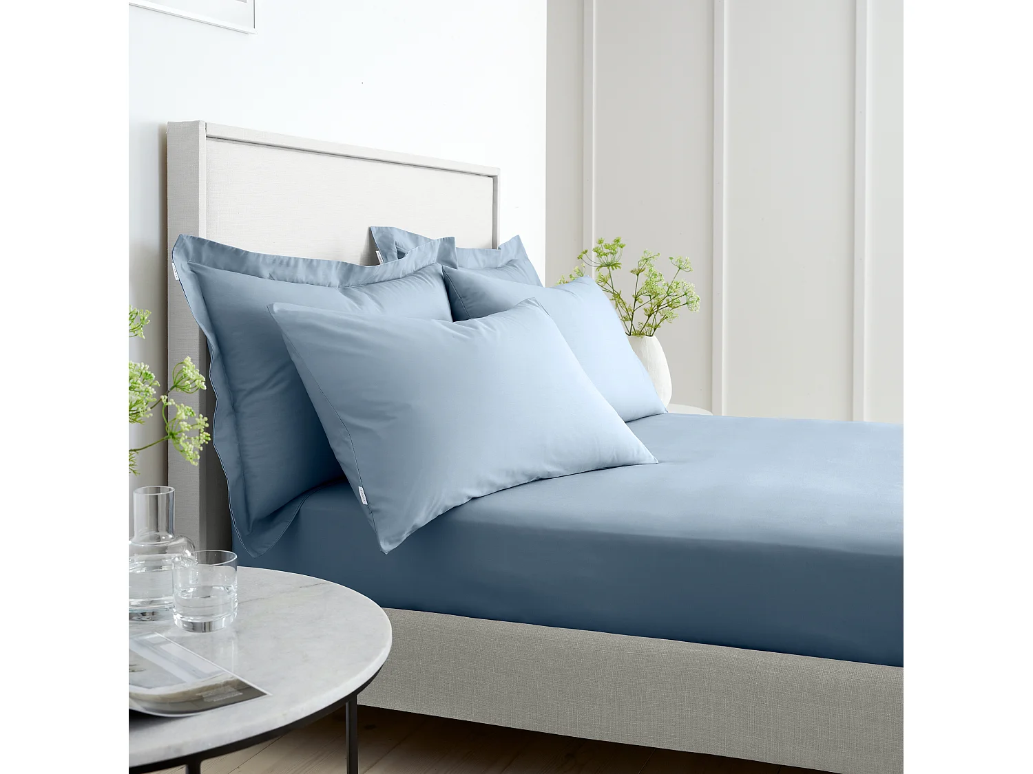 Bianca Fine Linens 200 Thread Count Cotton Percale Standard Pillowcase Pair Blue