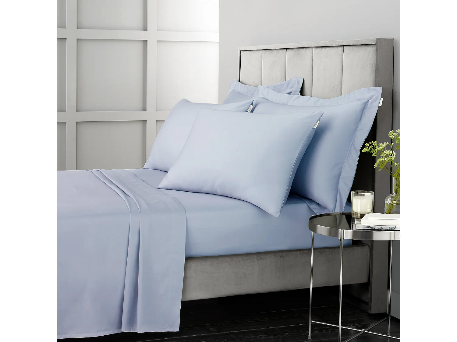 Bianca Fine Linens 400 Thread Count Cotton Sateen Standard Pillowcase Pair Blue