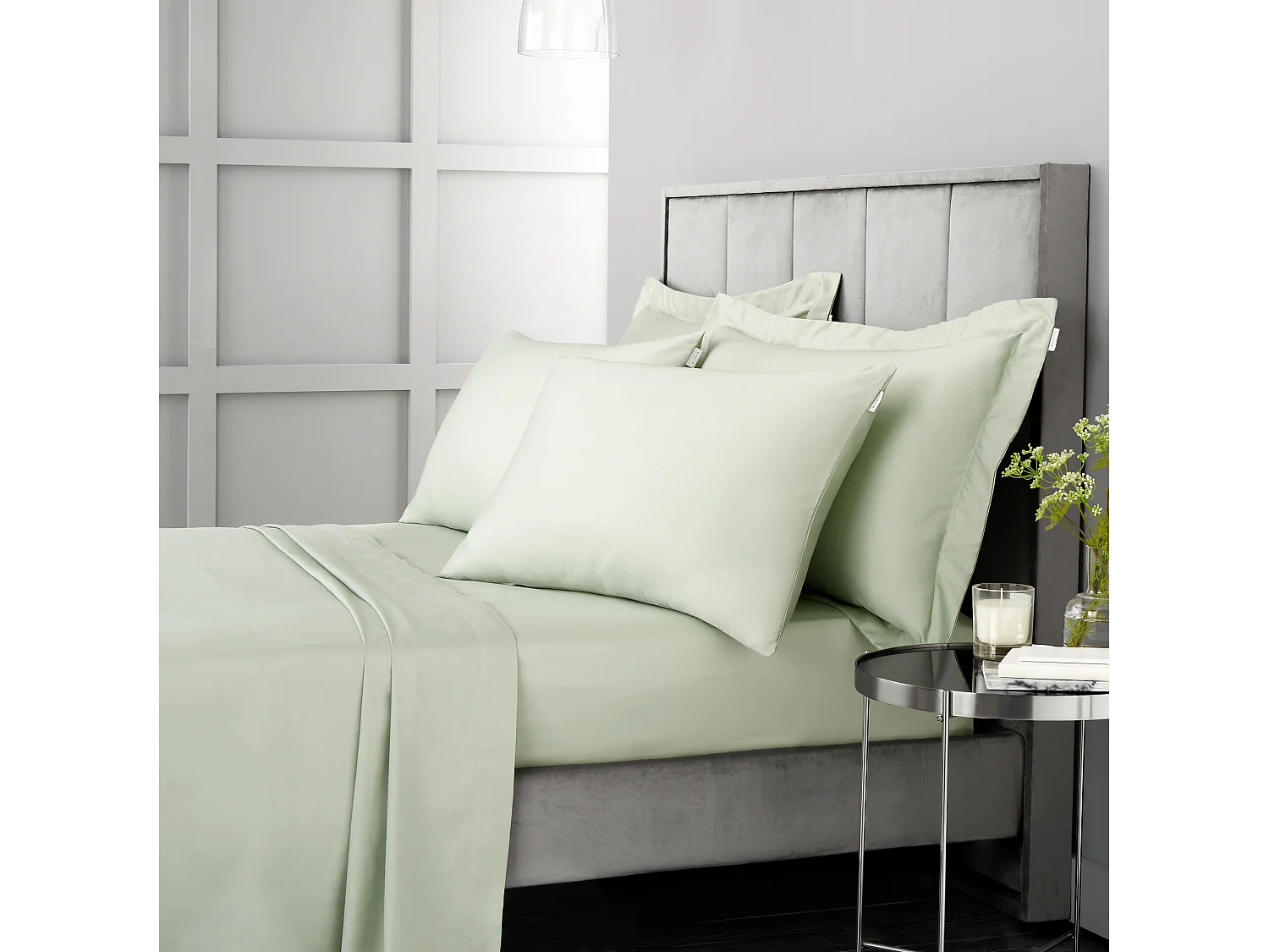Bianca Fine Linens 400 Thread Count Cotton Sateen Standard Pillowcase Pair Green