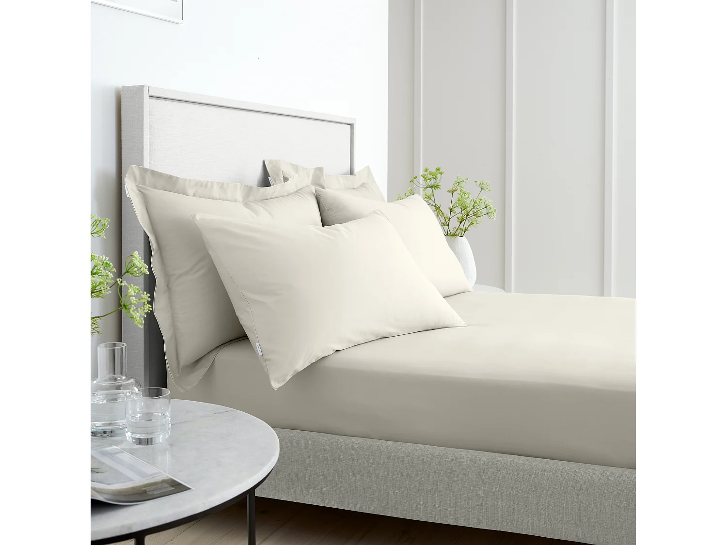 Bianca Fine Linens 200 Thread Count Cotton Percale Oxford Pillowcase Pair Natural