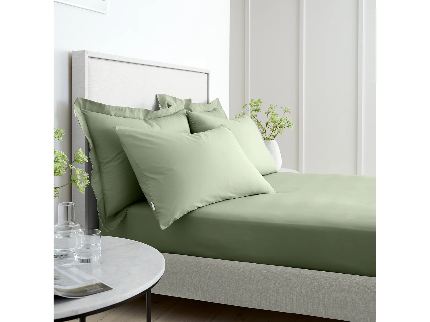 Bianca Fine Linens 200 Thread Count Cotton Percale Standard Pillowcase Pair Sage Green
