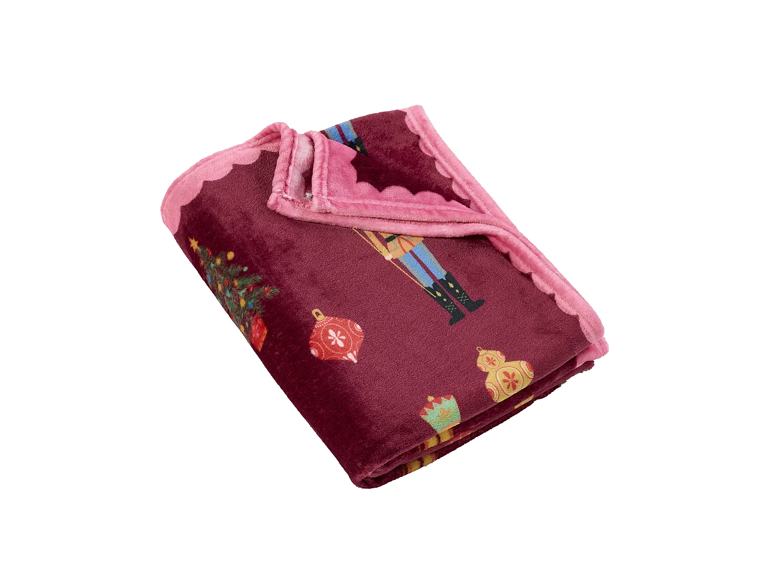 Catherine Lansfield Christmas Nutcracker Fleece Cosy 130x170cm Blanket Throw Plum