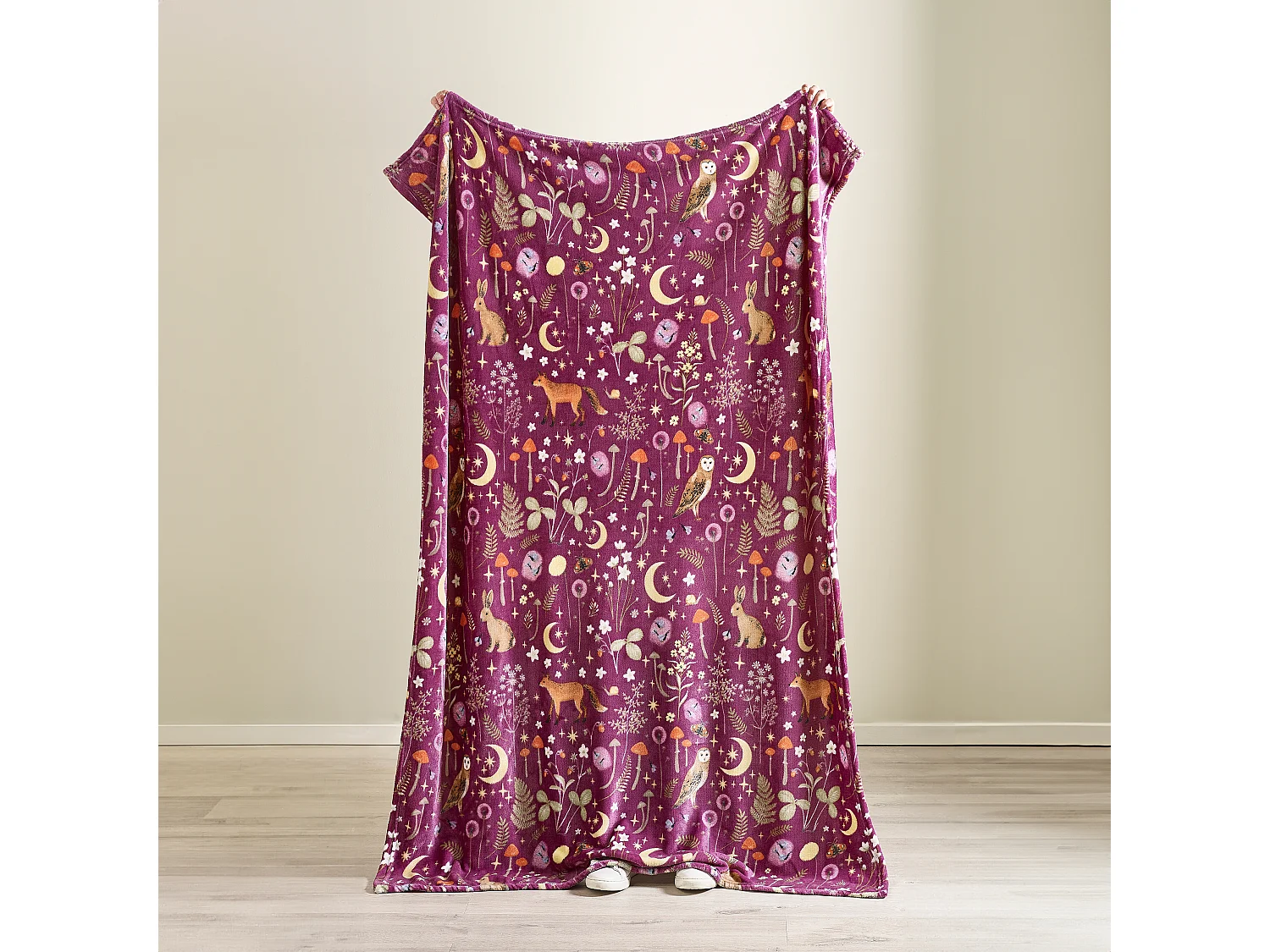 Catherine Lansfield Enchanted Twilight Animals Cosy Fleece 130x170cm Blanket Throw Plum