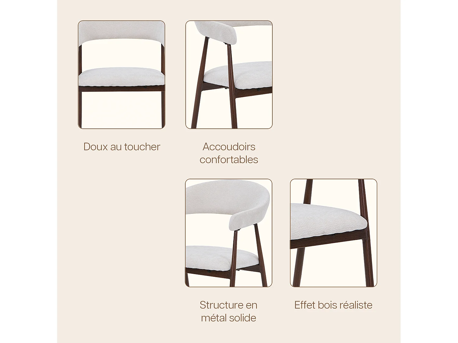 Set van 4 eetkamerstoelen met armleuning - Stof beige - Poten in donker walnotenhout-effect - LENA