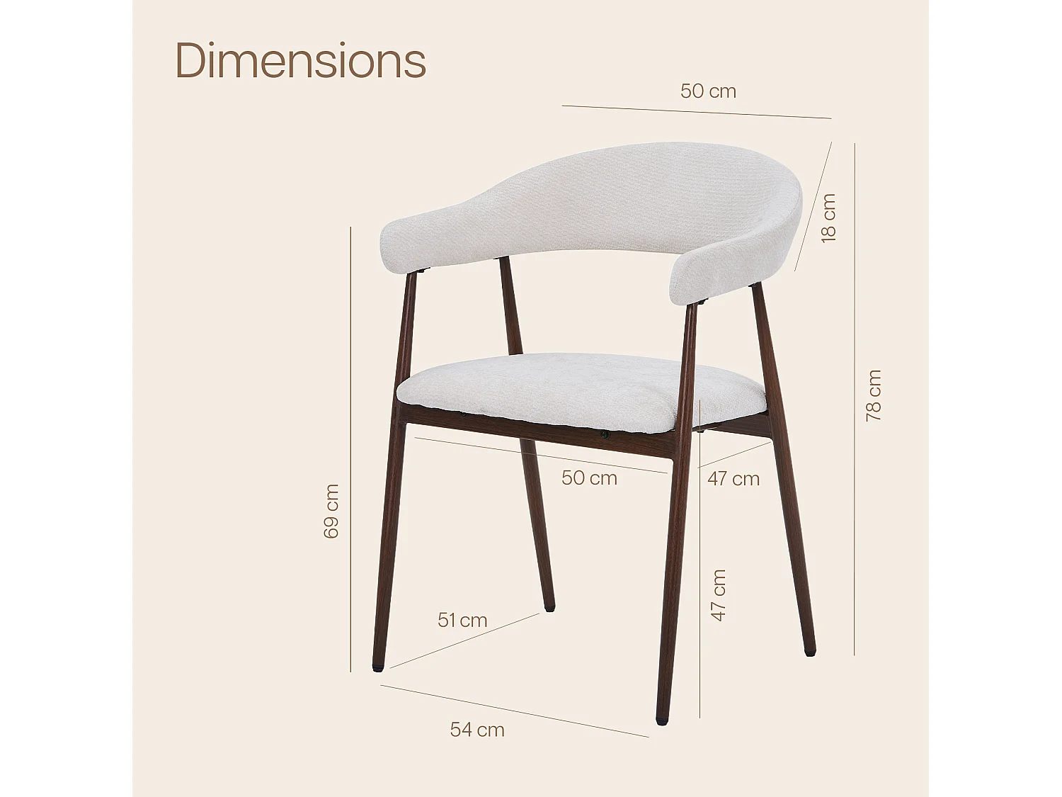Set van 4 eetkamerstoelen met armleuning - Stof beige - Poten in donker walnotenhout-effect - LENA