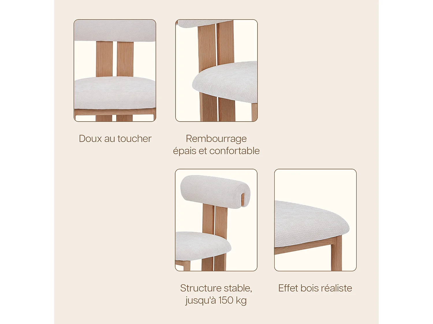 Set van 4 eetkamerstoelen - Stof beige - Poten in licht eikenhout-effect - MAYA