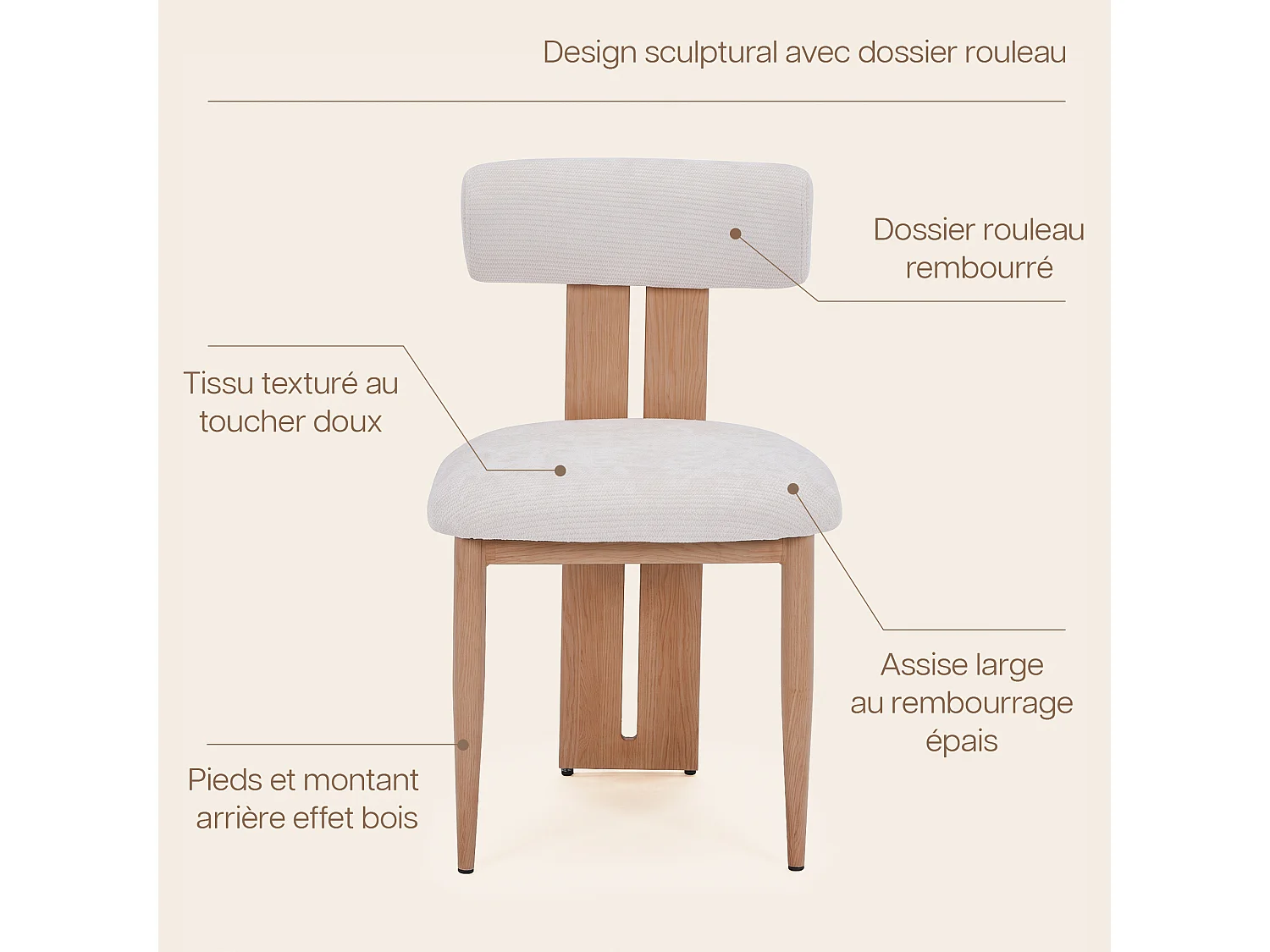 Set van 4 eetkamerstoelen - Stof beige - Poten in licht eikenhout-effect - MAYA