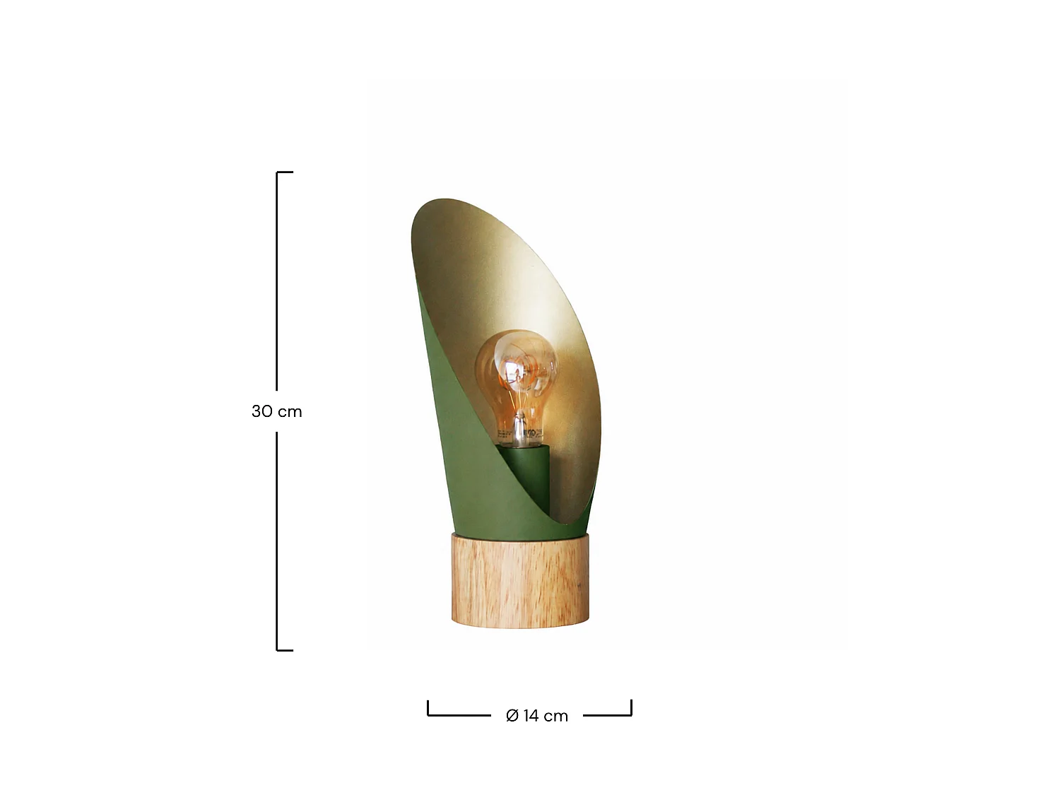Lámpara de mesa de metal verde oliva y madera H30 cm - Spoon