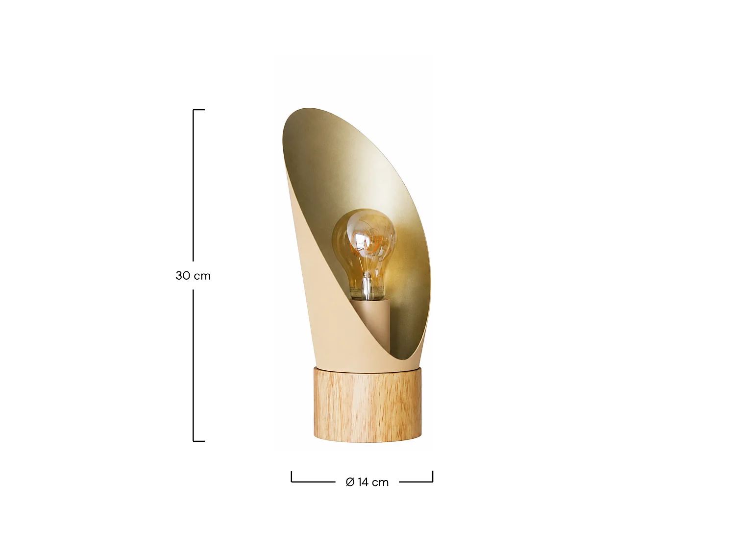 Cremefarbene Metall- und Holz-Tischlampe, H30 cm - Spoon