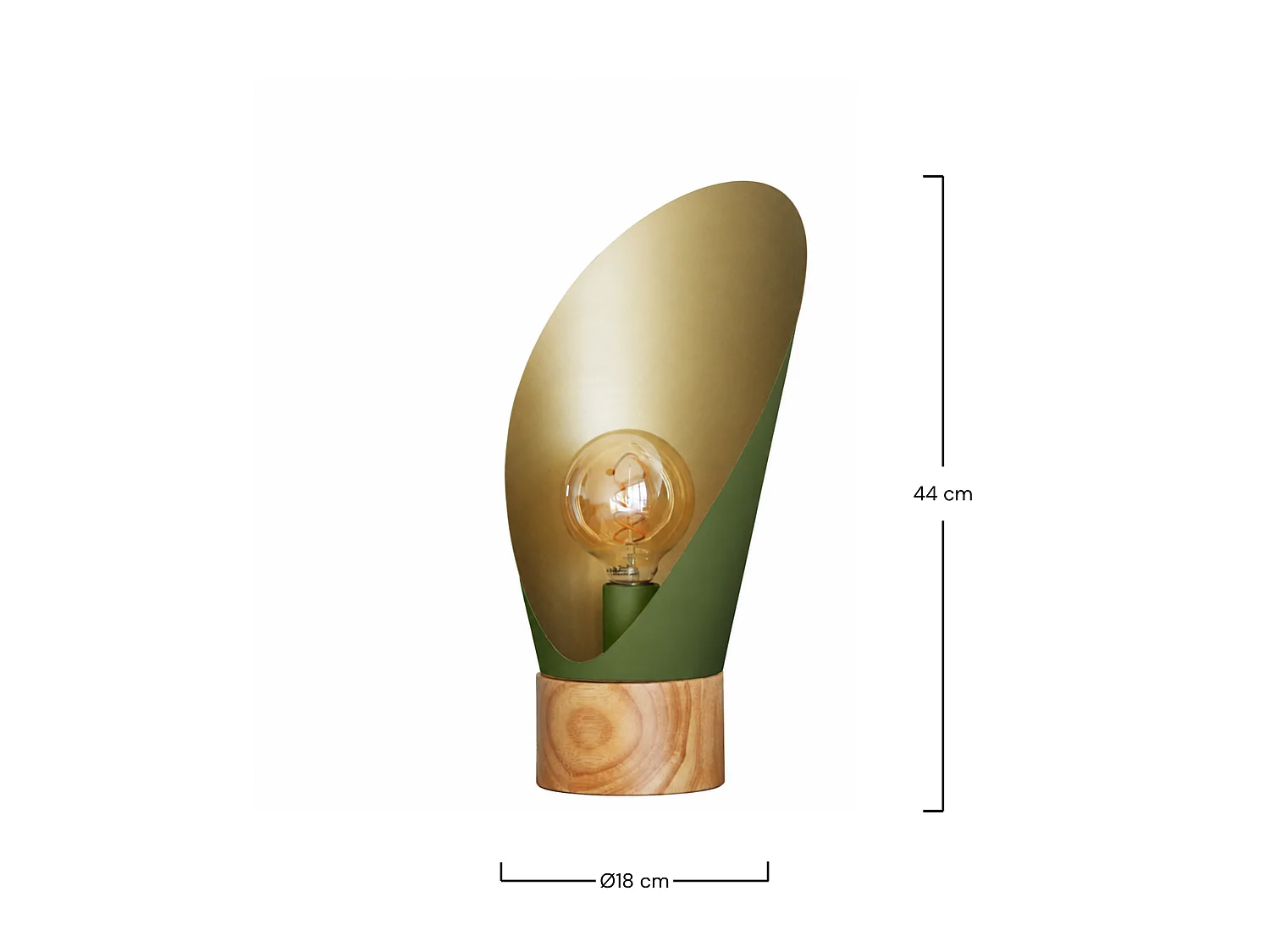 Lámpara de sobremesa de metal verde oliva y madera H44 cm - Spoon