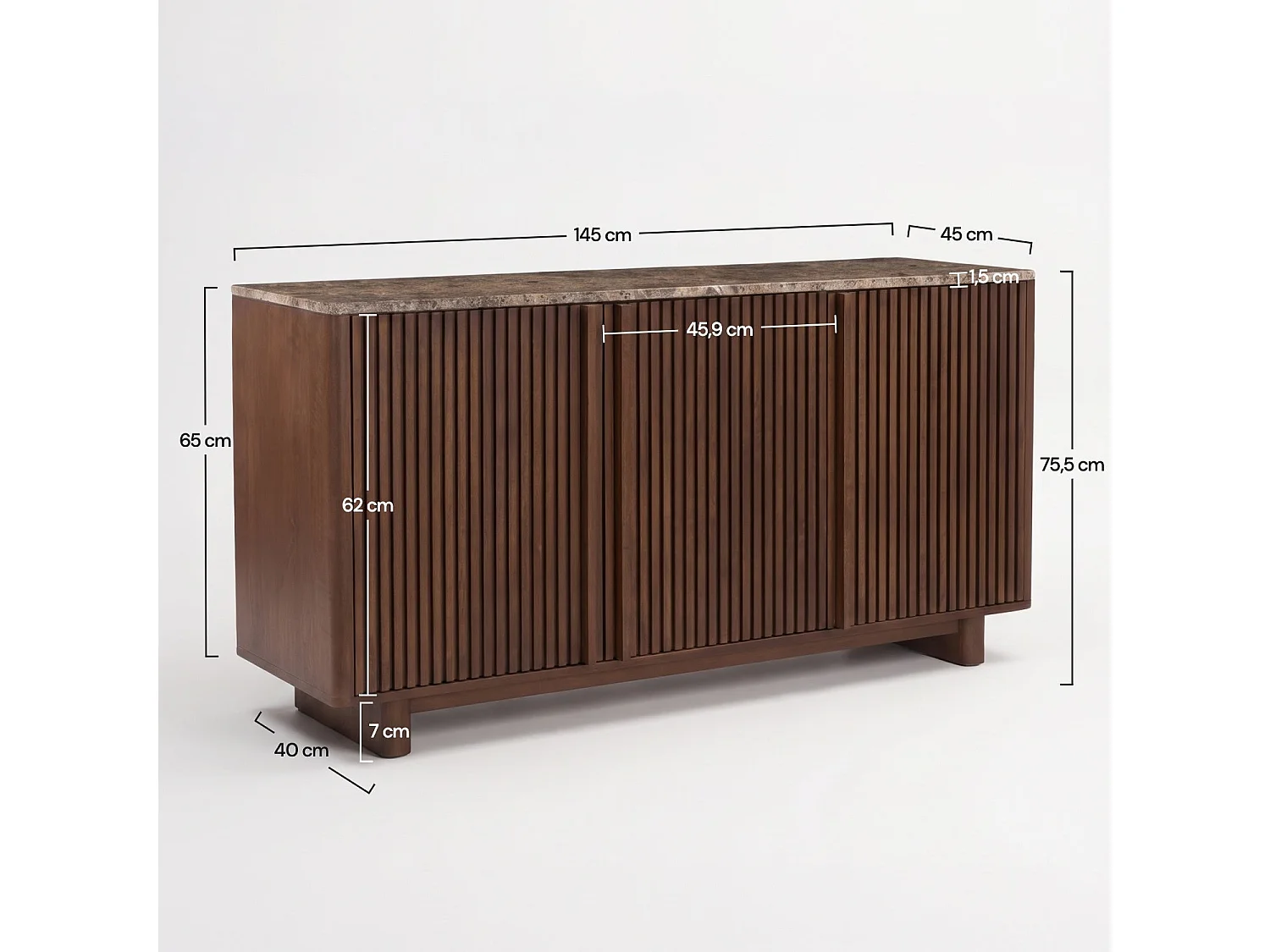 Buffet en bois de manguier et plateau en marbre - Flavio