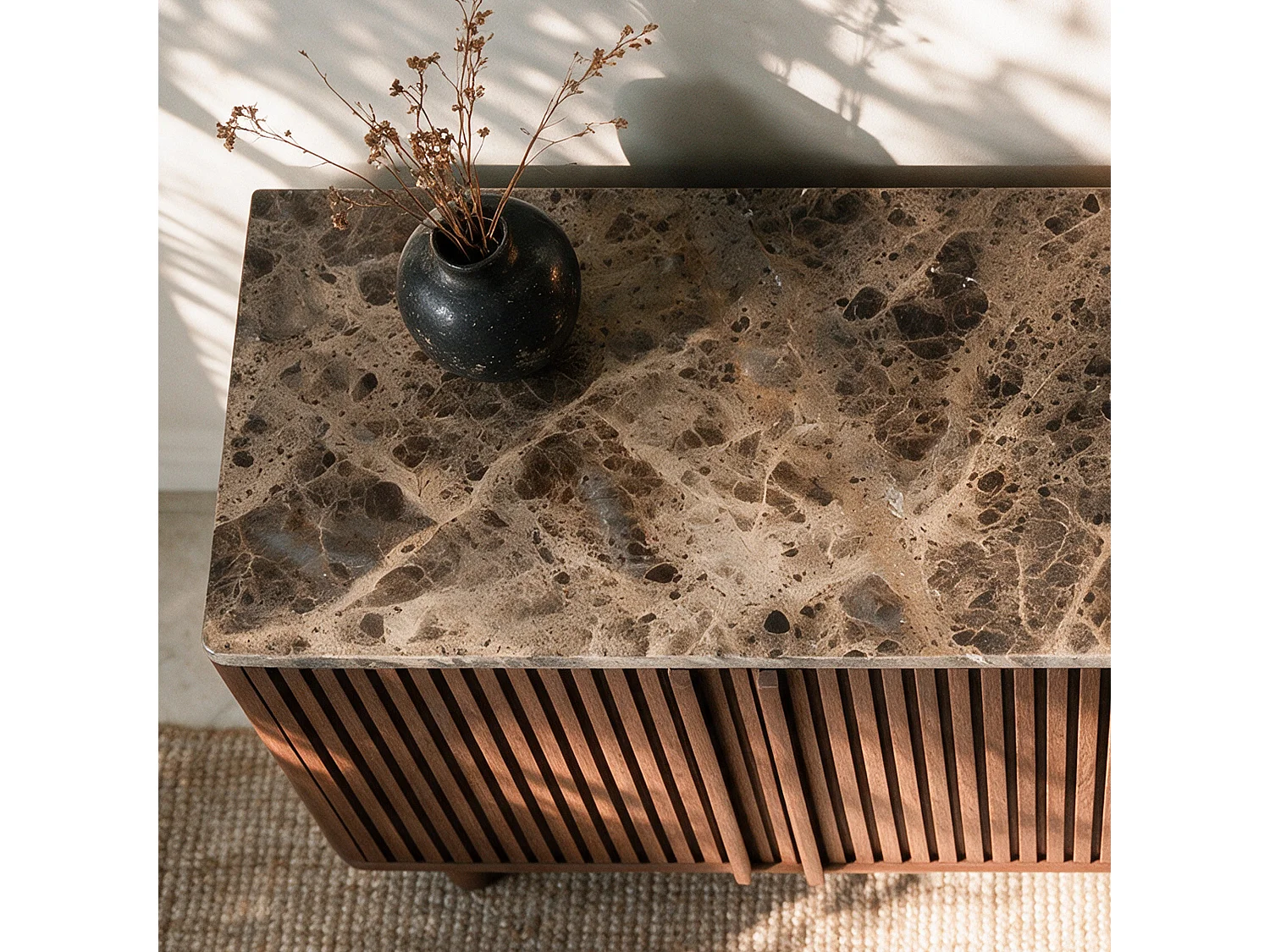 Buffet en bois de manguier et plateau en marbre - Flavio
