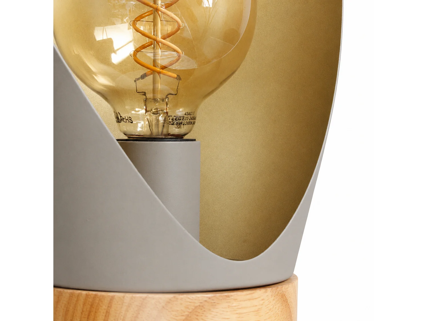 Taupefarbene Metall-Tischlampe mit Holz, H44 cm - Spoon