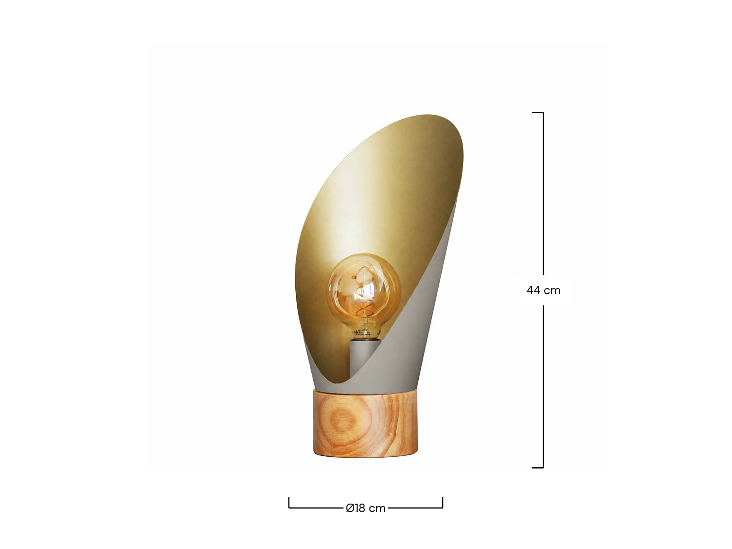 Taupefarbene Metall-Tischlampe mit Holz, H44 cm - Spoon