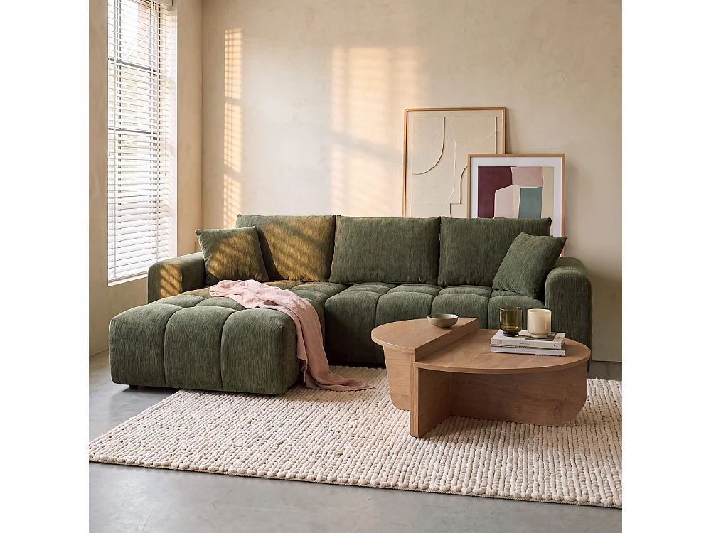 Giovano - Canapé d'angle réversible convertible 4 places en tissu - Vert