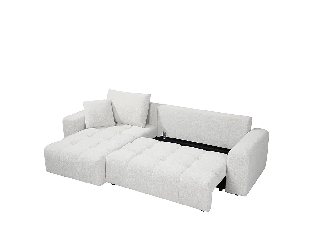 Giovano - Canapé d'angle réversible convertible 4 places en tissu - Écru chiné