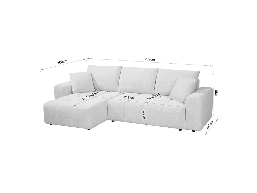 Giovano - Canapé d'angle réversible convertible 4 places en tissu - Écru chiné
