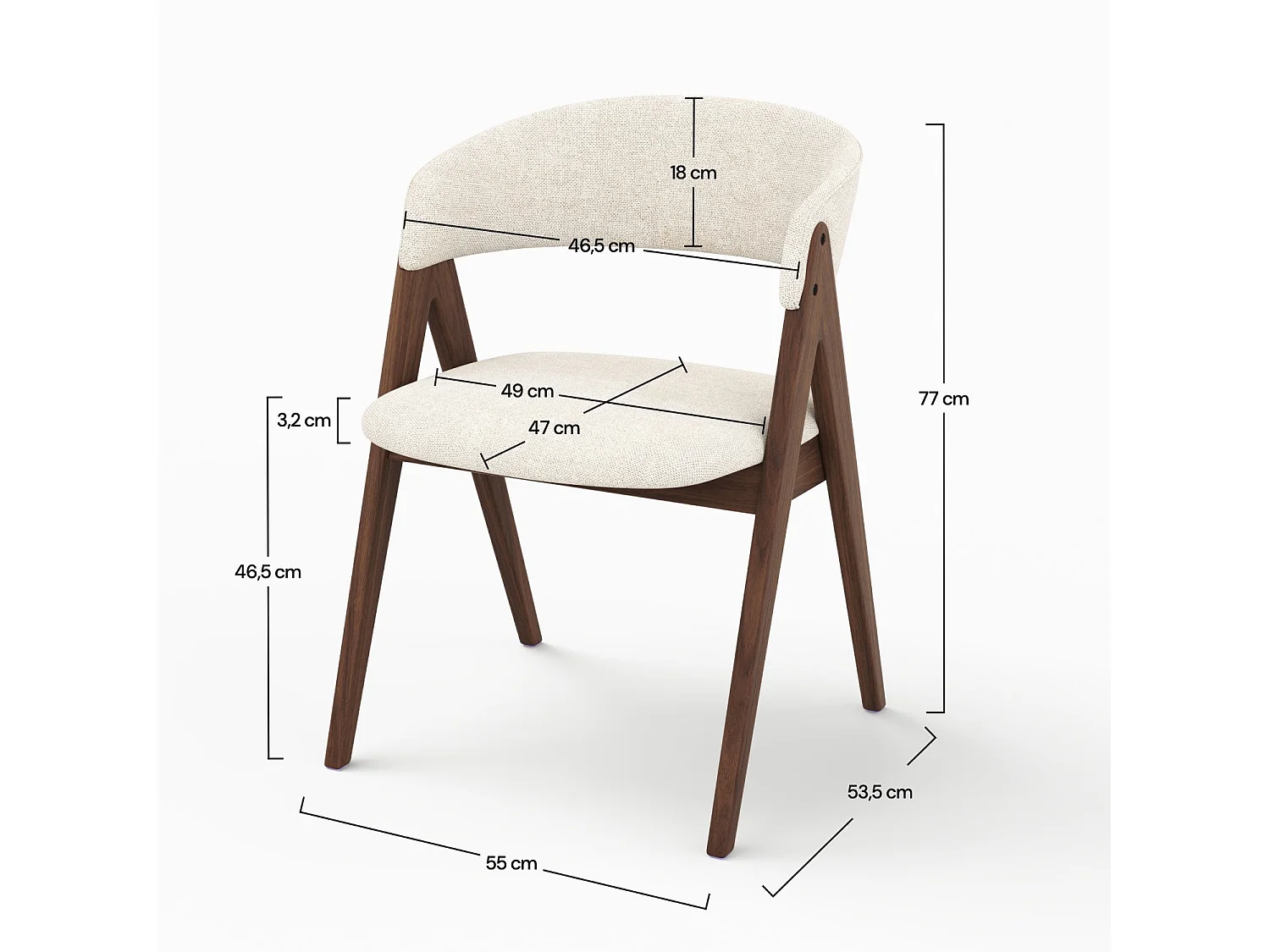 Silla de madera oscura y tela beige claro - Isis