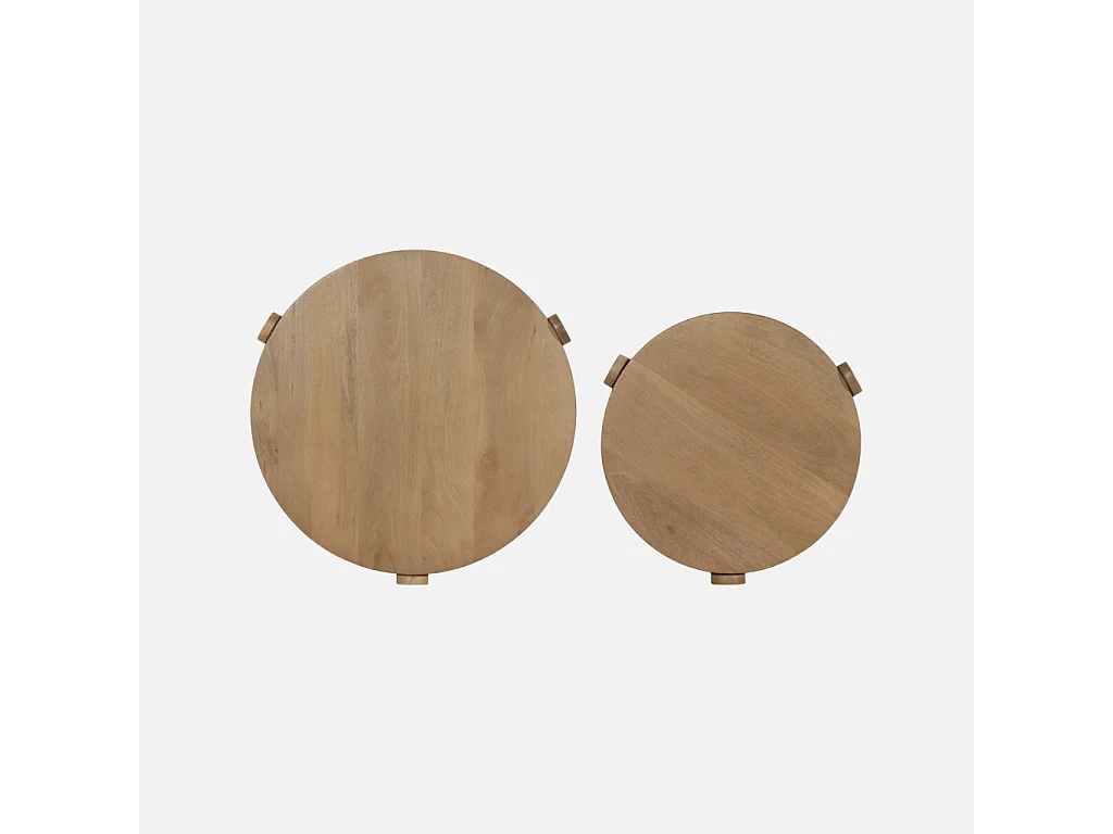 Set di 2 tavolini rotondi in legno di mango, Pallavi, Marrone naturale, 60x50x45 cm