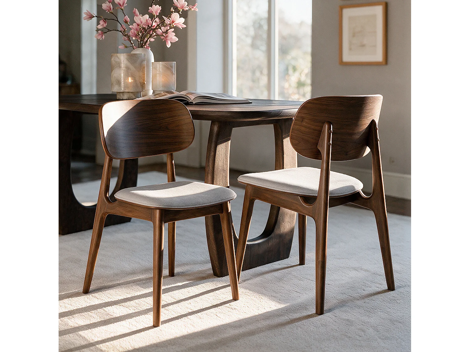 Lot de 2 chaises en bois foncé et tissu gris clair - Charlize