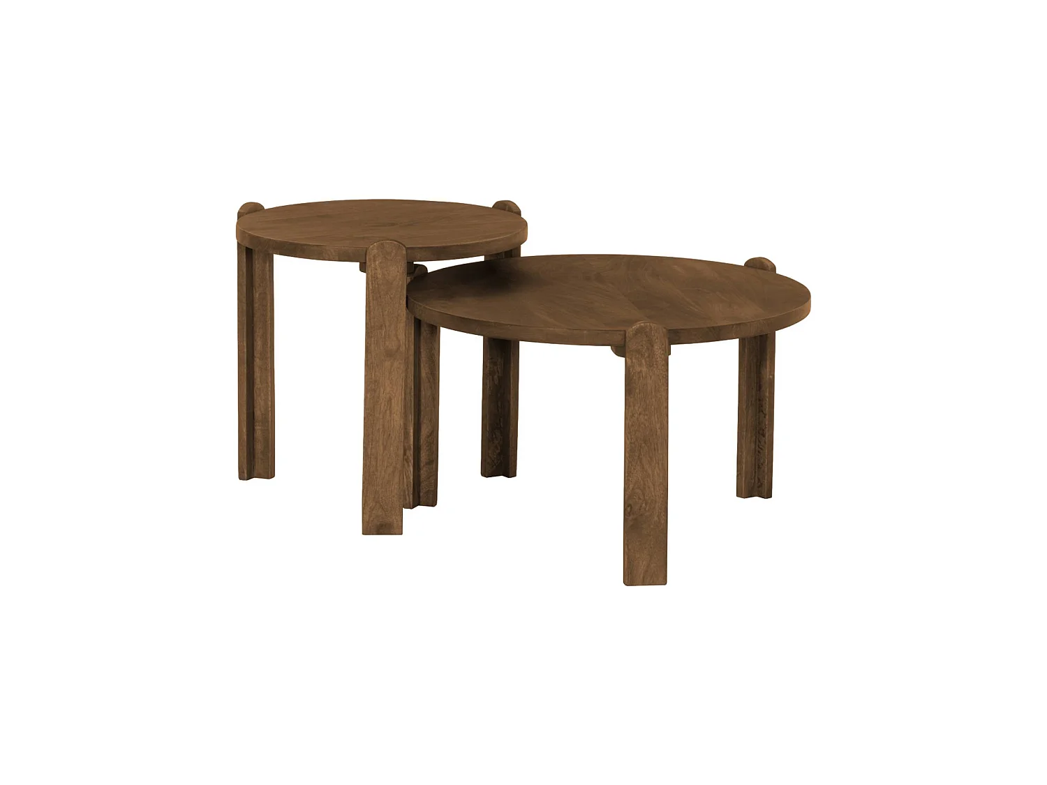 Set di 2 tavolini rotondi in legno di mango, Pallavi, Noce, 60x50x45 cm