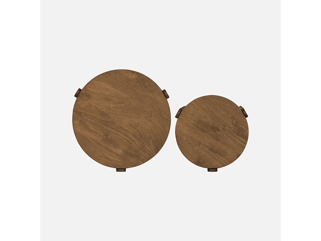 Set di 2 tavolini rotondi in legno di mango, Pallavi, Noce, 60x50x45 cm
