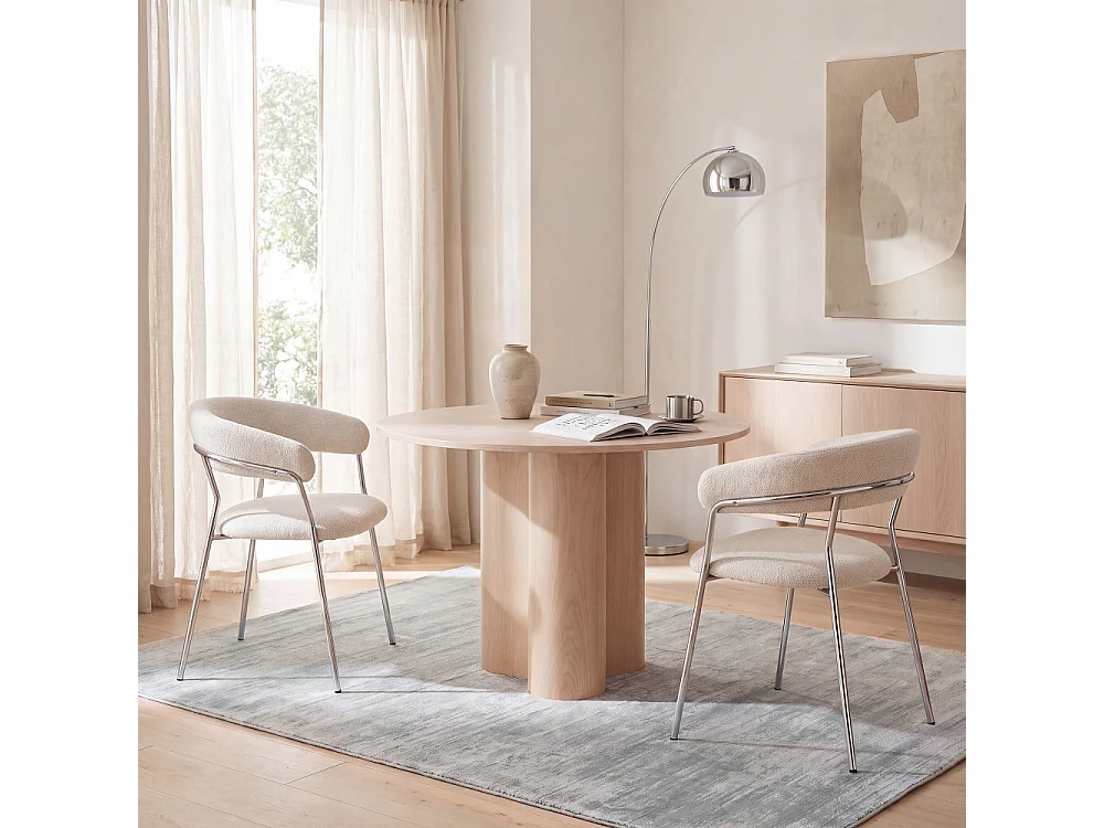 Celesty - Lot de 2 fauteuils de table en tissu pieds chrome - Beige