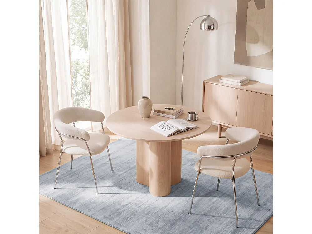 Celesty - Lot de 2 fauteuils de table en tissu pieds chrome - Beige