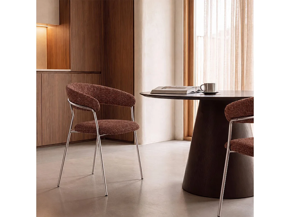 Celesty - Lot de 2 fauteuils de table en tissu pieds chrome - Bordeaux
