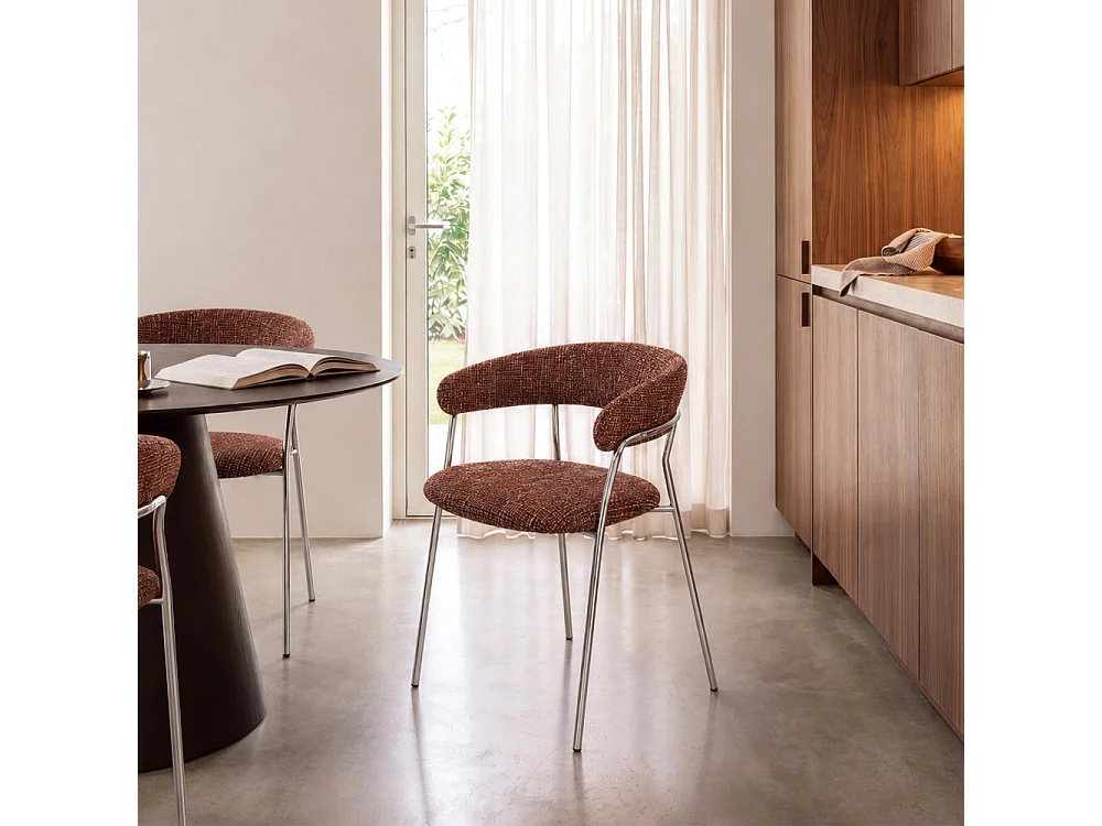 Celesty - Lot de 2 fauteuils de table en tissu pieds chrome - Bordeaux