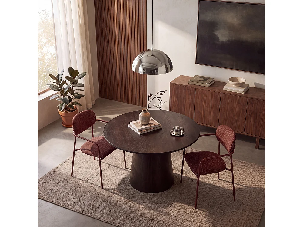 Anatole - Lot de 2 fauteuils de table en tissu pieds métal - Bordeaux
