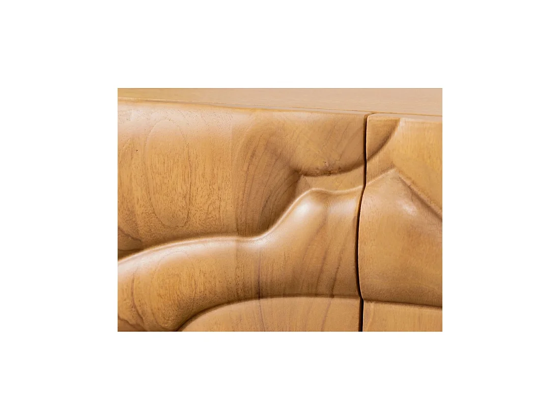 Buffet GAÏA 177 cm en bois massif de manguier clair – 4 portes – Façades sculptées – Marron et noir