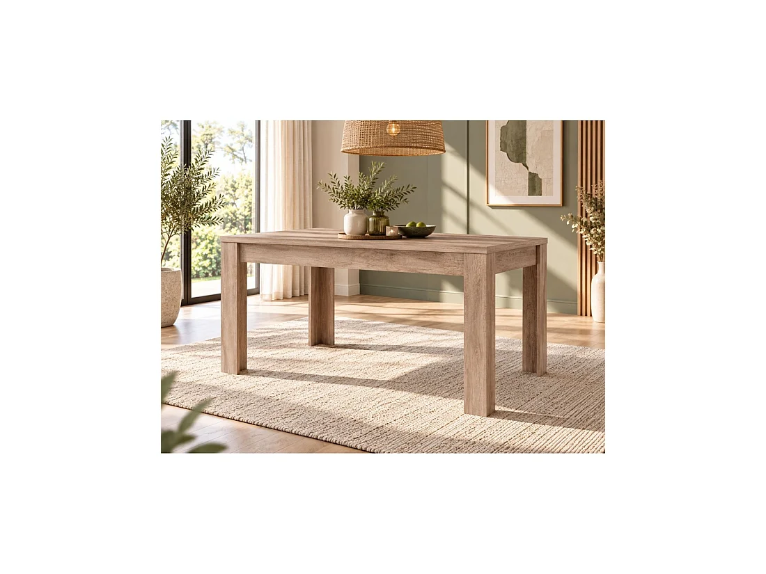 Salle à manger complète ROMI chêne Dab Canyon – Table, buffet, vitrine et 3 miroirs