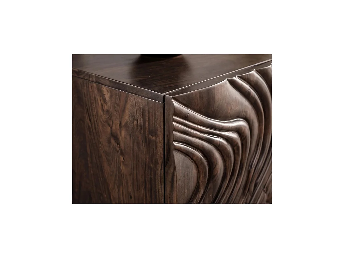 Buffet GAÏA 177 cm en bois massif de manguier foncé – 4 portes – Façades sculptées – Marron et noir