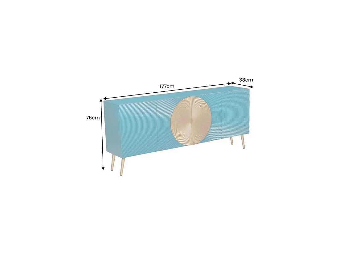 Buffet MIDORI 177 cm – Bois de manguier massif bleu et doré – 4 portes