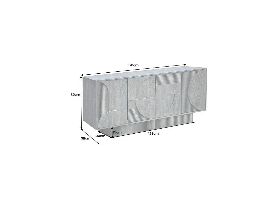Buffet ORINO 170 cm en bois de manguier marron clair – 4 portes aux façades sculptées