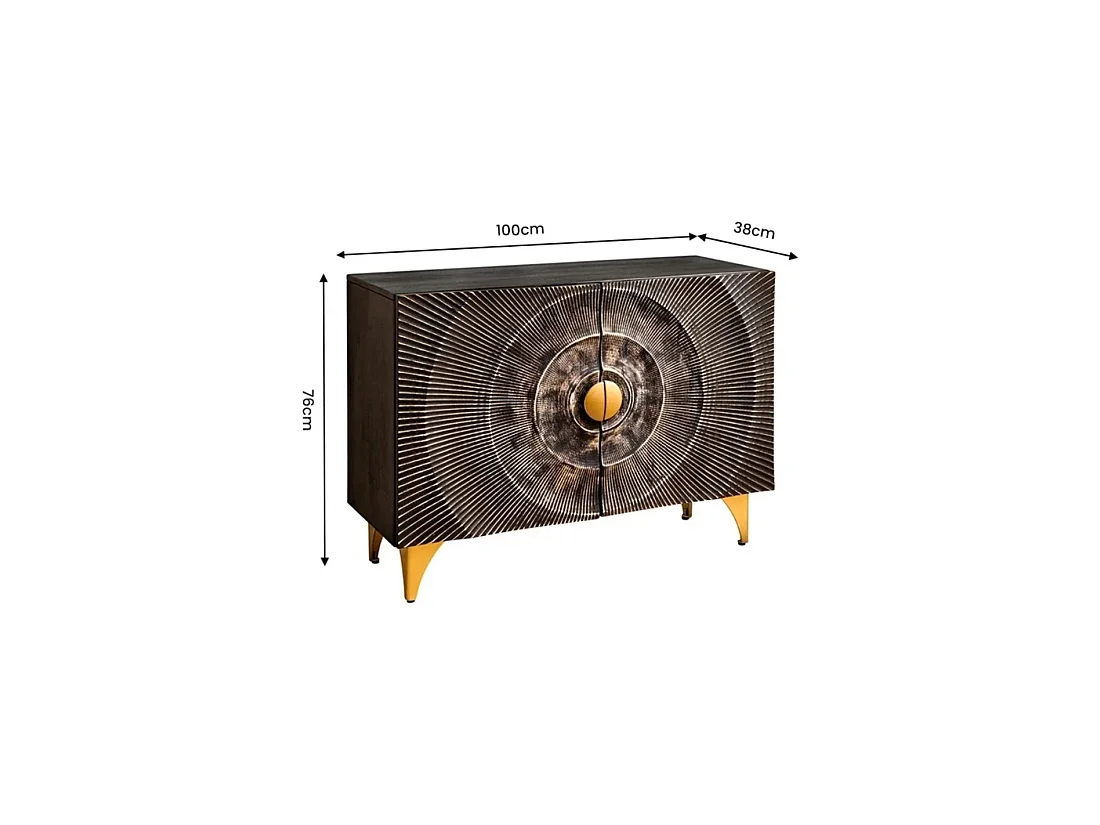 Buffet SOLARIS 100 cm in massief zwart mangohout - 2 deuren - Gouden poten en details